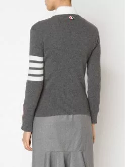 Thom Browne crew neck Pullover With White 4-Bar Stripe In Grey Cashmere