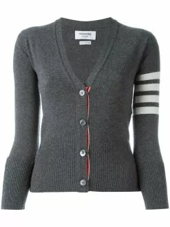 Thom Browne Classic V-Neck Cardigan In Cashmere With White 4-Bar Sleeve Stripe