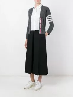 Thom Browne Classic V-Neck Cardigan In Cashmere With White 4-Bar Sleeve Stripe
