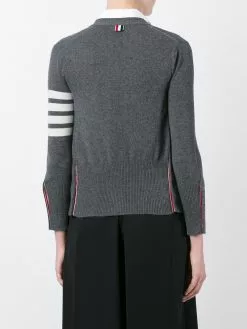 Thom Browne Classic V-Neck Cardigan In Cashmere With White 4-Bar Sleeve Stripe