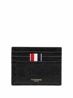 Thom Browne Card Holder With Note Compartment In Black Pebble Grain