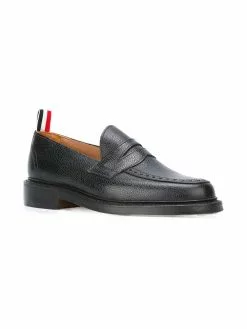 Thom Browne Penny Loafer With Leather Sole In Black Pebble Grain