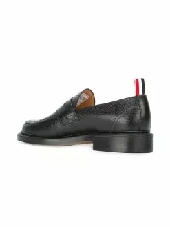 Thom Browne Penny Loafer With Leather Sole In Black Pebble Grain