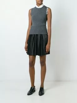 Thom Browne Sleeveless crew neck Shell Top With 4-Bar Stripe In Medium Grey Cashmere