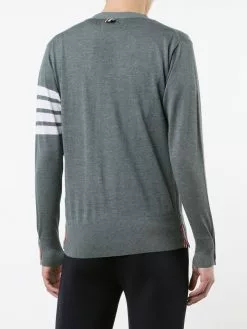 Thom Browne V-Neck Cardigan With 4-Bar Stripe In Medium Grey Merino