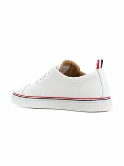 Thom Browne Straight Toe Cap Trainer In Pebble Grain & Calf Leather