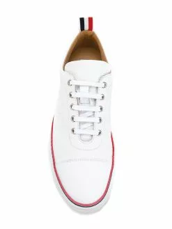 Thom Browne Straight Toe Cap Trainer In Pebble Grain & Calf Leather