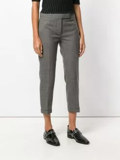 Thom Browne Lowrise Skinny Trousers In Medium Grey 2-Ply Wool Fresco