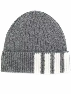 Thom Browne 4-Bar stripe cashmere rib beanie