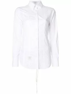 Thom Browne Lace-up Back Long Sleeve Button Down Point Collar Shirt In Solid Poplin