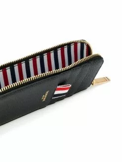 Thom Browne black Half Zip Around Wallet In Pebble Grain