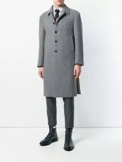 Thom Browne Center-Back Stripe Unconstructed Relaxed Fit Bal Collar Overcoat