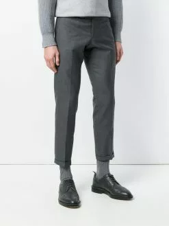 Thom Browne Engineered Striped Side Seam Solid Wool Twill Skinny Trouser