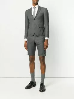 Thom Browne Engineered Striped Side Seam Solid Wool Twill Skinny Shorts