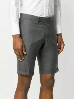 Thom Browne Engineered Striped Side Seam Solid Wool Twill Skinny Shorts