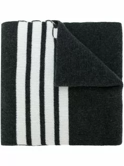 Thom Browne Full Needle Rib Scarf With White 4-Bar Stripe In Cashmere