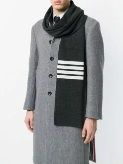Thom Browne Full Needle Rib Scarf With White 4-Bar Stripe In Cashmere