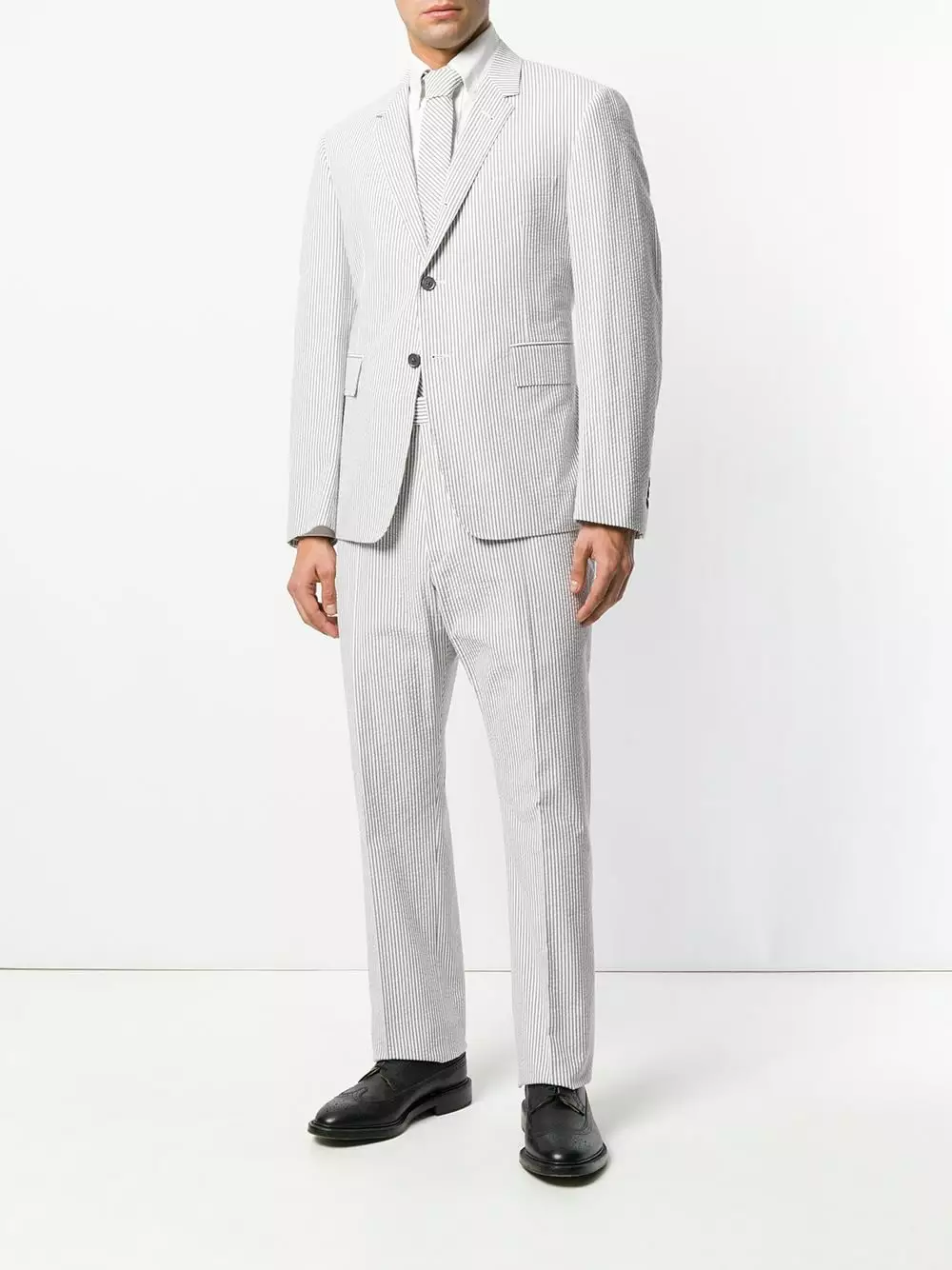 Thom Browne Seersucker Suit With Tie single breasted suits of men 2 Thom Browne Seersucker Suit With Tie