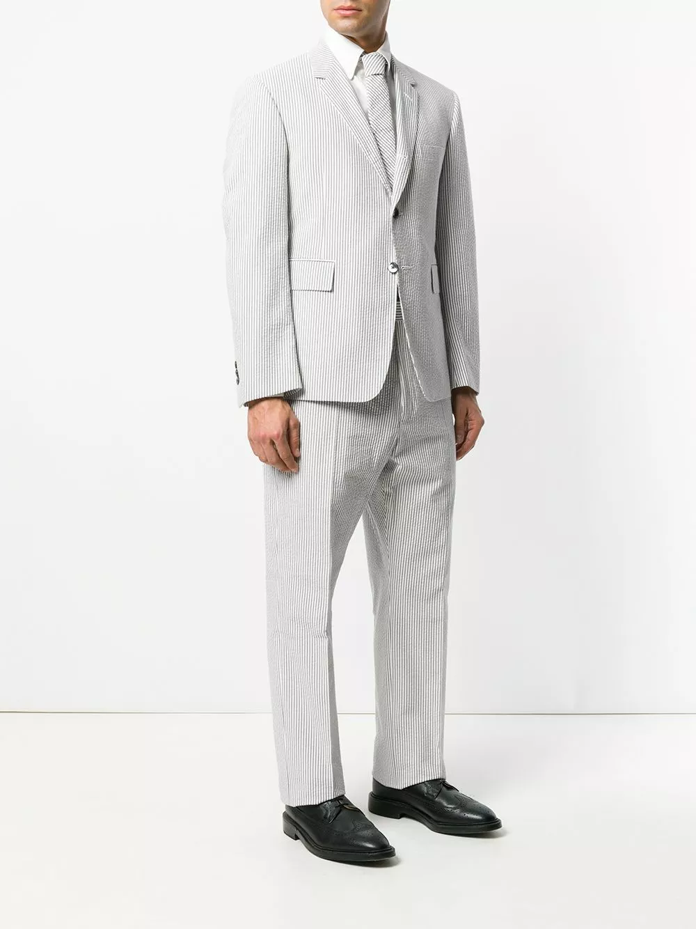 Thom Browne Seersucker Suit With Tie single breasted suits of men 3 Thom Browne Seersucker Suit With Tie