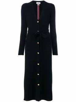 Thom Browne Half-and-half Rib Knit Striped Long Cardigan