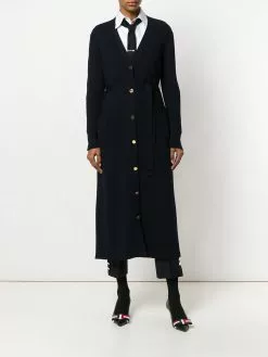 Thom Browne Half-and-half Rib Knit Striped Long Cardigan