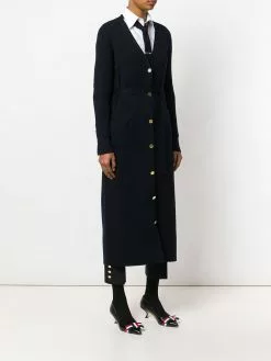 Thom Browne Half-and-half Rib Knit Striped Long Cardigan