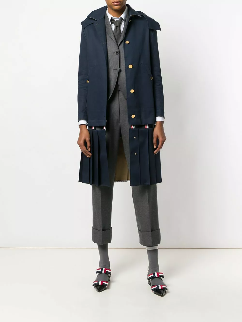 Thom Browne Low Slung Pleated Mackintosh Overcoat single breasted coats of women 2 Thom Browne Low-Slung Pleated Mackintosh Overcoat