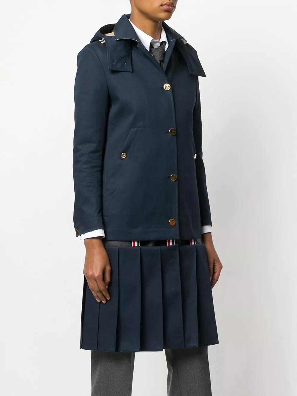 Thom Browne Low Slung Pleated Mackintosh Overcoat single breasted coats of women 3 Thom Browne Low-Slung Pleated Mackintosh Overcoat