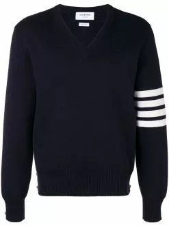 Thom Browne 4-Bar Milano Stitch V-Neck Pullover