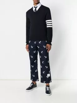 Thom Browne 4-Bar Milano Stitch V-Neck Pullover
