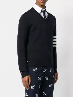 Thom Browne 4-Bar Milano Stitch V-Neck Pullover