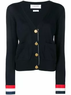 Thom Browne Grosgrain Cuff Wool Cardigan