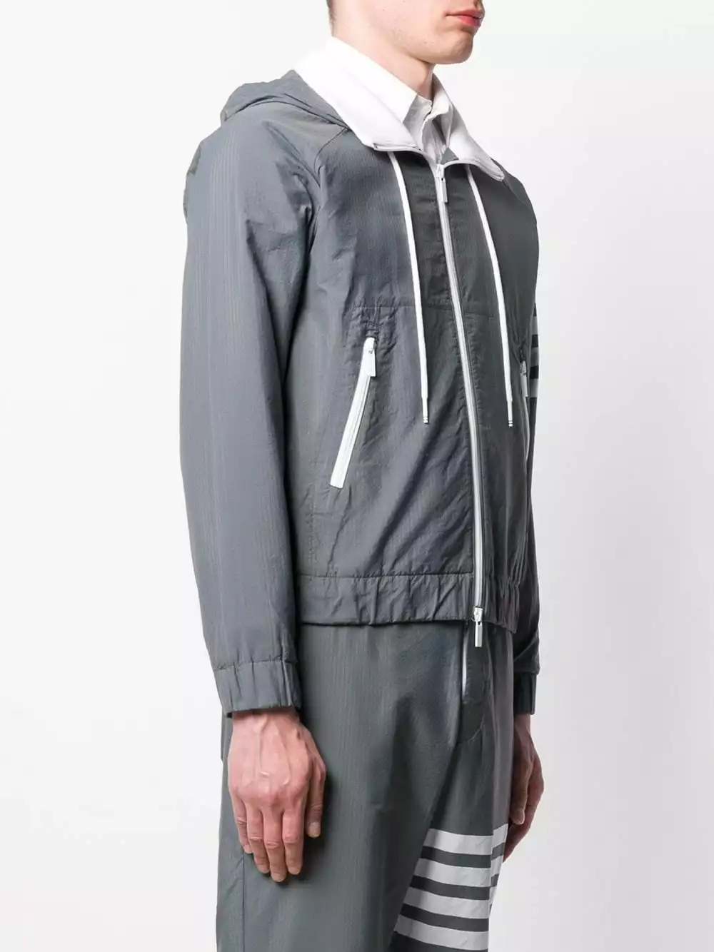 Thom Browne 4 Bar ripstop zip up hoodie lightweight jackets of men 3 Thom Browne 4-Bar ripstop zip-up hoodie