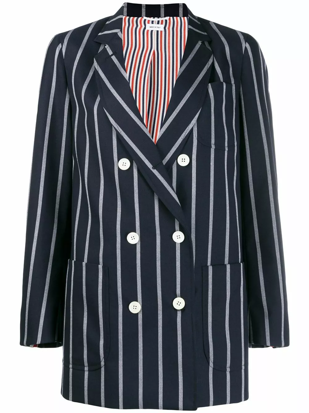 Thom Browne Vertical stripe sack jacket double breasted & peacoats of women 1 Thom Browne vertical-stripe sack jacket