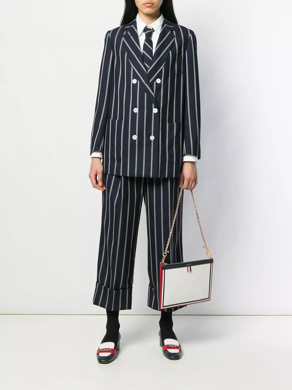Thom Browne Vertical stripe sack jacket double breasted & peacoats of women 2 Thom Browne vertical-stripe sack jacket