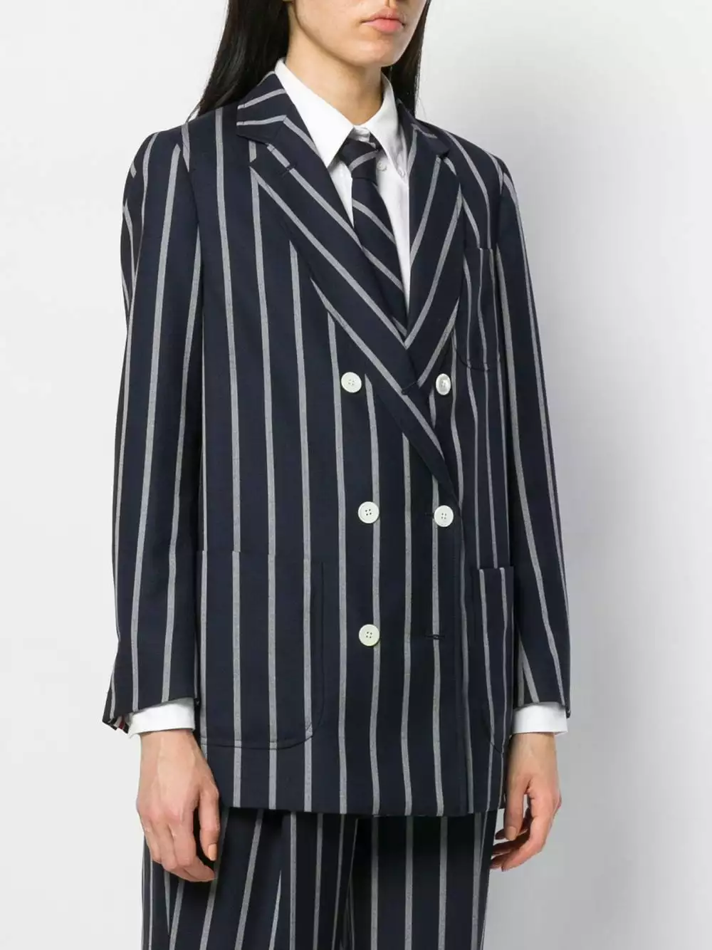Thom Browne Vertical stripe sack jacket double breasted & peacoats of women 3 Thom Browne vertical-stripe sack jacket