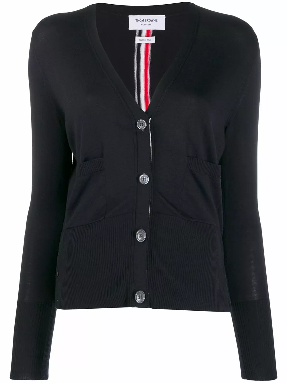 Thom Browne Intarsia stripe v neck cardigan cardigans of women 1 Thom Browne intarsia-stripe v-neck cardigan