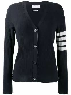 Thom Browne 4-Bar mesh stitch v-neck cardigan