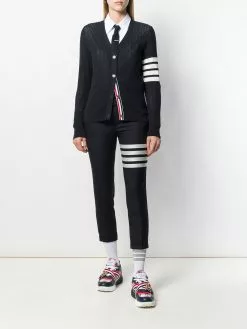 Thom Browne 4-Bar mesh stitch v-neck cardigan