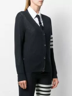 Thom Browne 4-Bar mesh stitch v-neck cardigan