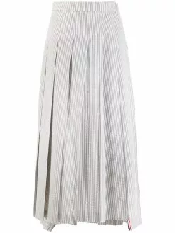 Thom Browne seersucker long pleated skirt