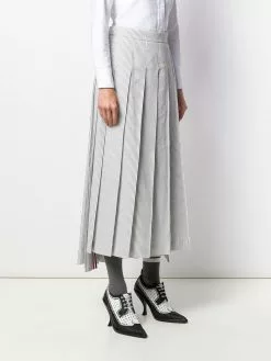 Thom Browne seersucker long pleated skirt