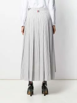 Thom Browne seersucker long pleated skirt