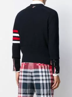 Thom Browne 4-Bar diagonal stitch V-neck cardigan