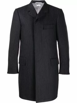 Thom Browne chalk-stripe Chesterfield overcoat