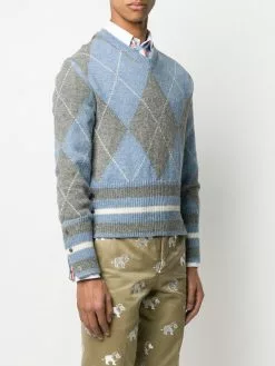 Thom Browne argyle ribbed V-neck jumper