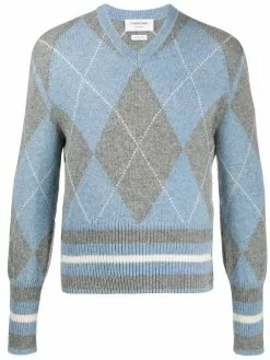 Thom Browne argyle ribbed V-neck jumper