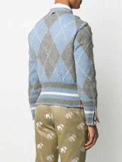 Thom Browne argyle ribbed V-neck jumper