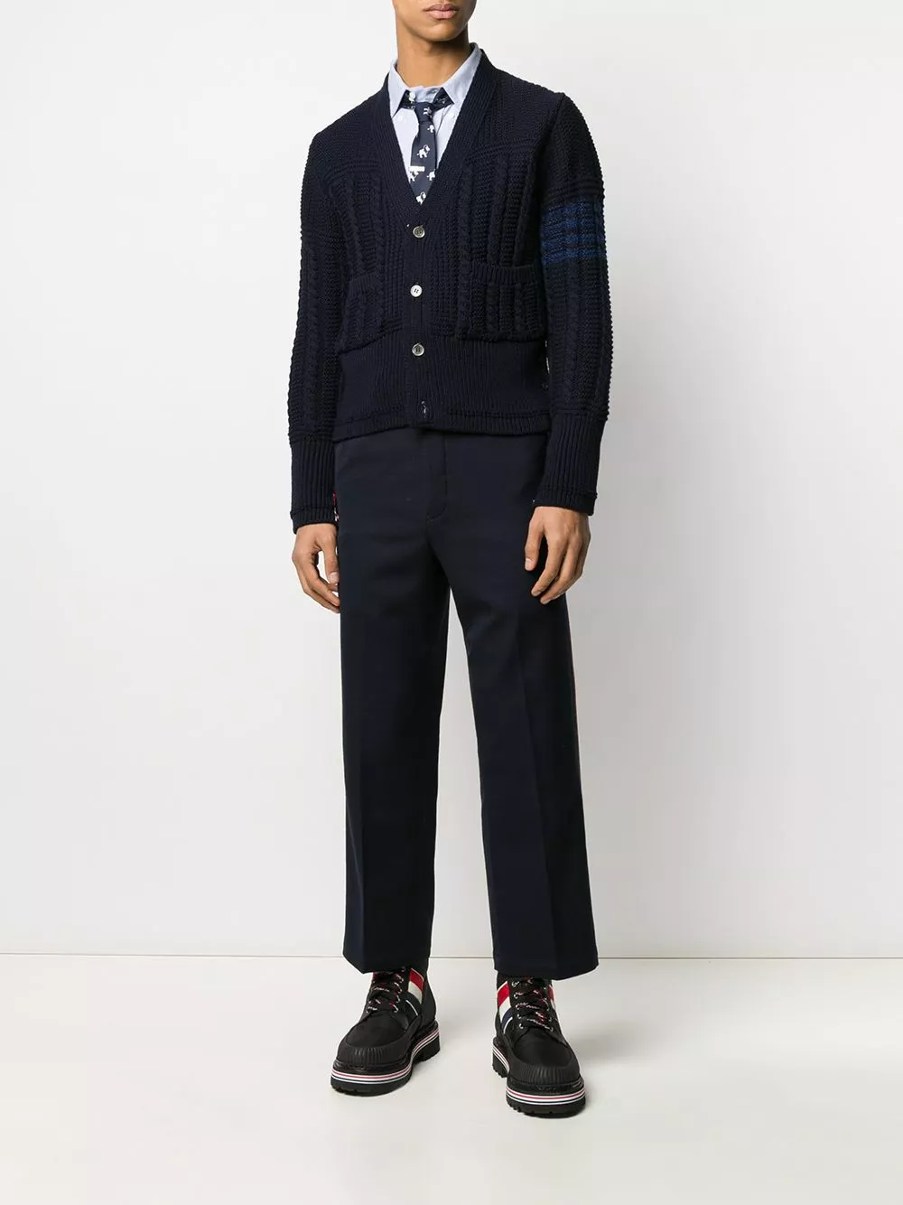 Thom Browne Aran cable 4 Bar cardigan cardigans of men 2 Thom Browne Aran cable 4-Bar cardigan