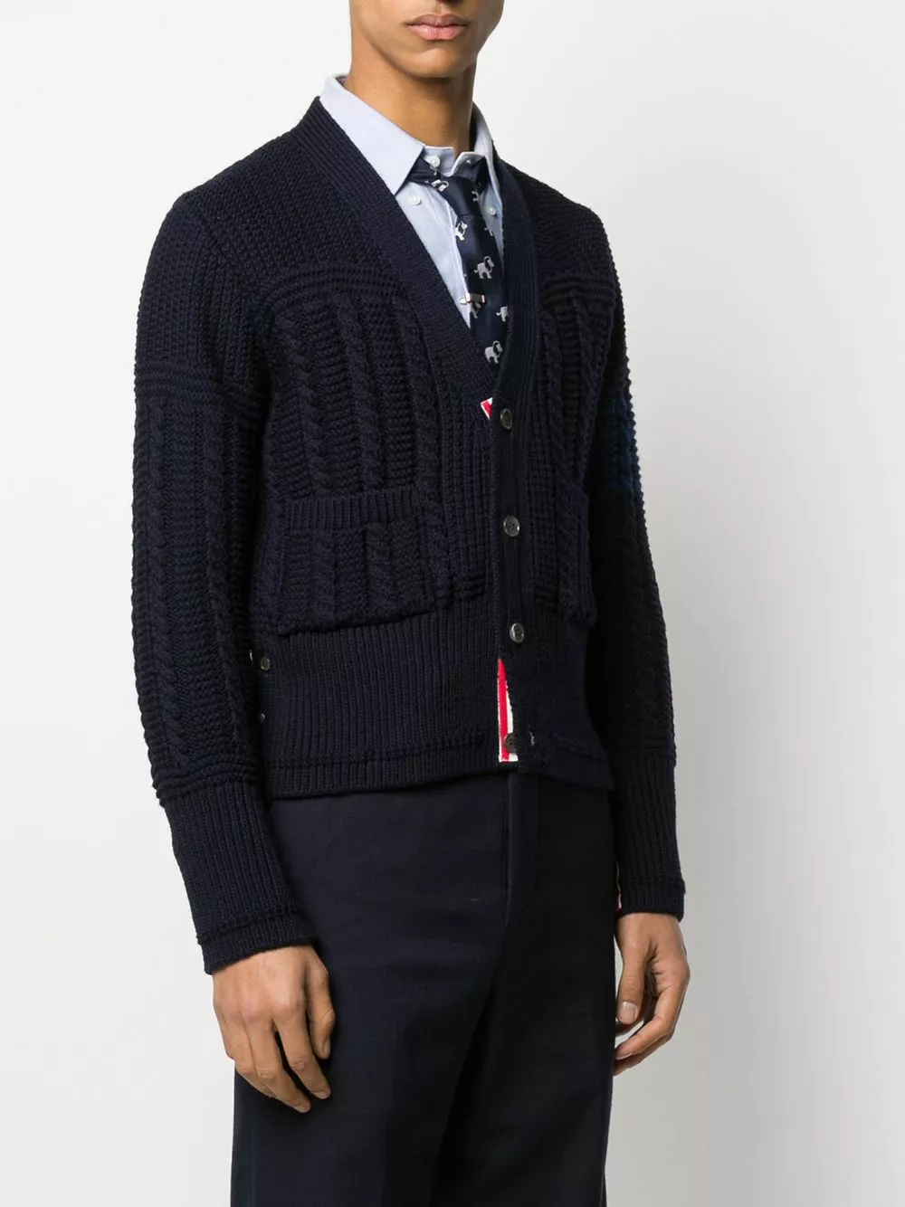 Thom Browne Aran cable 4 Bar cardigan cardigans of men 3 Thom Browne Aran cable 4-Bar cardigan